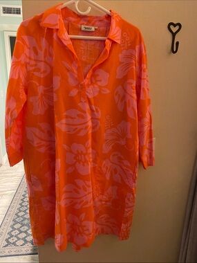 Sleepy Jones Orange Dress with Pink Floral Print - Long Sleeve